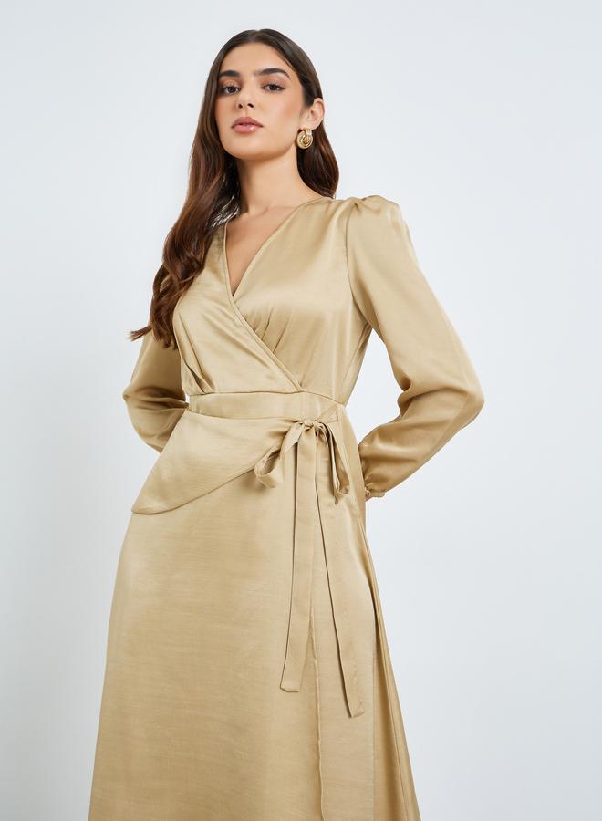 Styli Women Beige Wrap Maxi Dress - Image 1